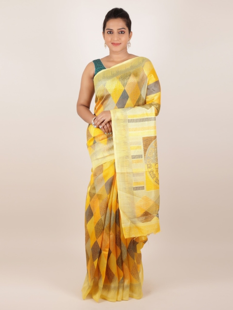 Pothys Multicoloured Printed Jute Silk Saree, Multi