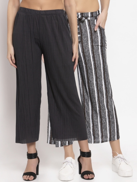 

KLOTTHE Women Pack Of 2 Wide Leg Palazzos, Black