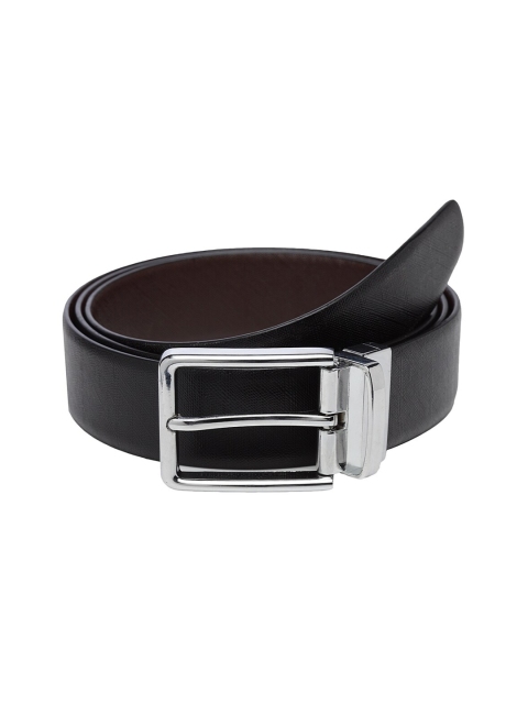 

WELBAWT Men Black & Brown Textured Leather Slim Reversible Belt