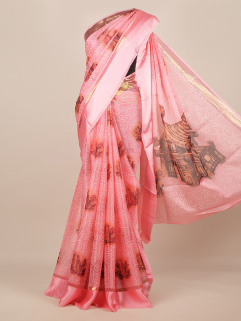 

Pothys Rose Printed Jute Silk Saree
