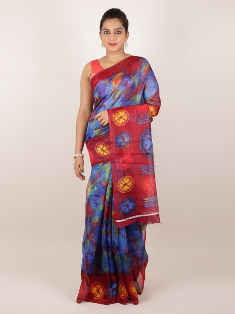 

Pothys Red & Blue Jute Silk Printed Saree