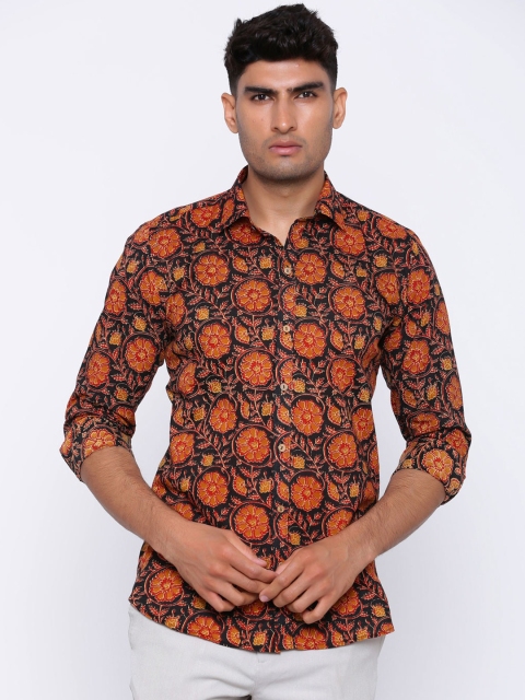 

Tistabene Men Black & Orange Regular Fit Printed Casual Shirt