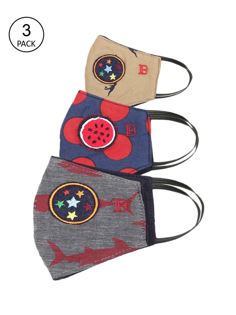 

Bene Kleed Kids Pack of 3 Printed 5-Ply Reusable Protective Outdoor Masks, Blue