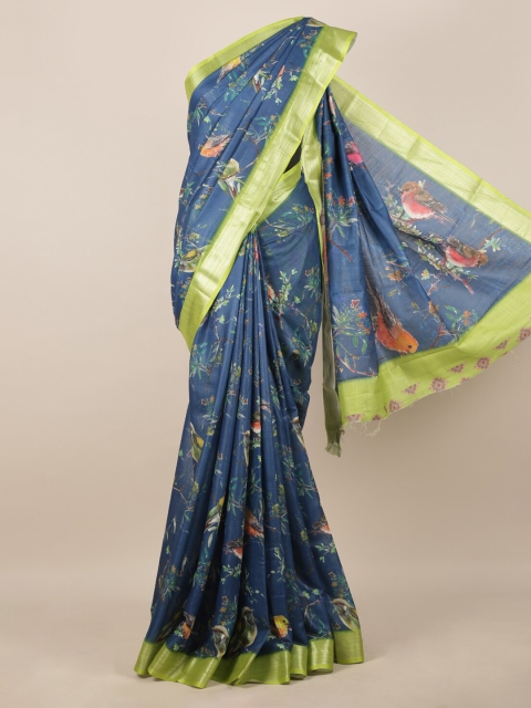 

Pothys Blue Printed Linen Blend Saree
