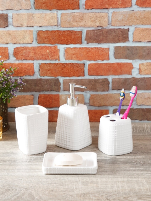 

House Of Accessories Set of 4 White Solid Bathroom Accessories