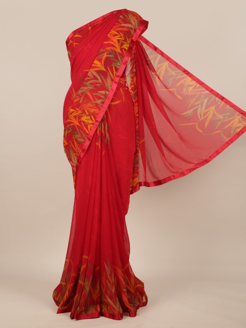 

Pothys Red Solid Poly Chiffon Saree