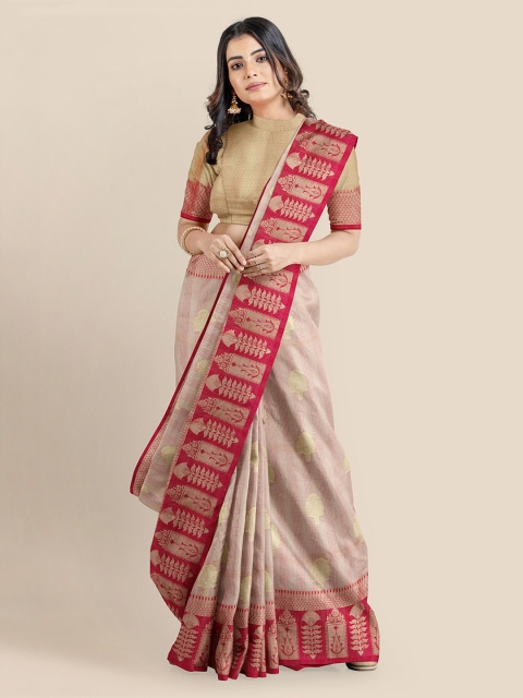 

KLM Fashion Mall Coral Striped Banarasi Saree, Peach