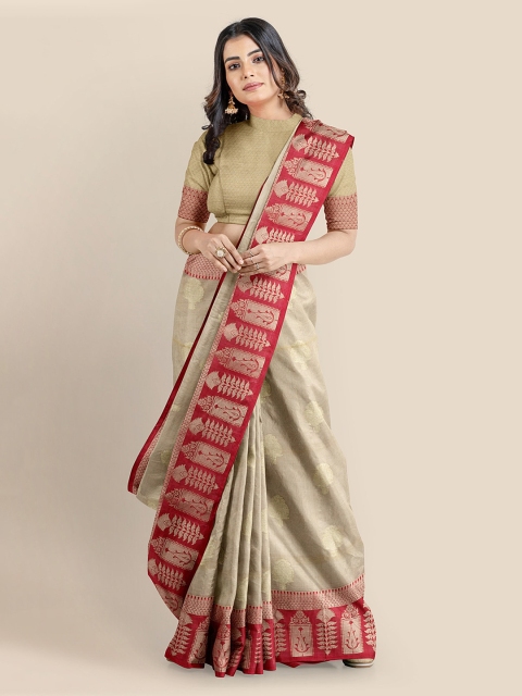 

KLM Fashion Mall Beige & Gold-Toned Tissue Woven Design Banarasi Saree