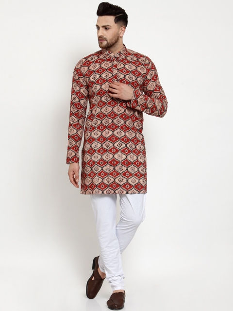 

Wintage Men Red Printed Kurta with Pyjamas