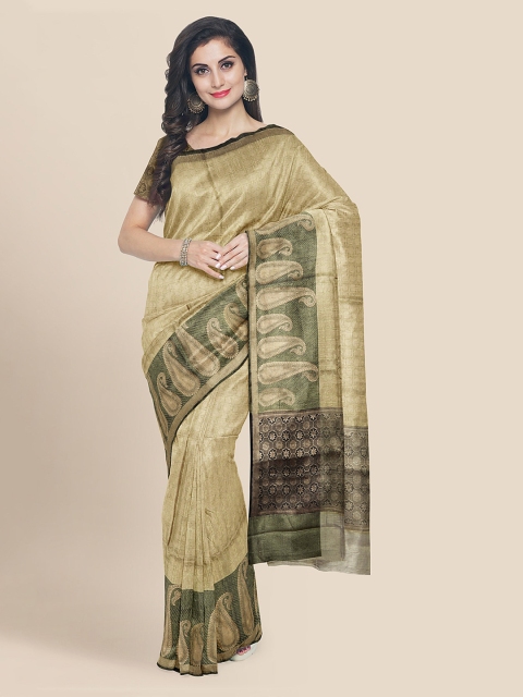 

KLM Fashion Mall Gold-Toned & Green Tissue Woven Design Banarasi Saree