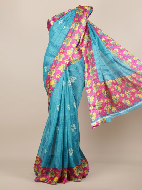 

Pothys Blue & Pink Jute Silk Printed Saree
