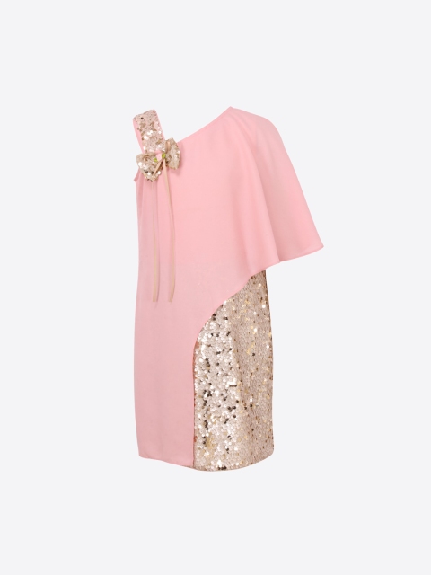 

CUTECUMBER Girls Peach-Coloured Printed Sheath Dress