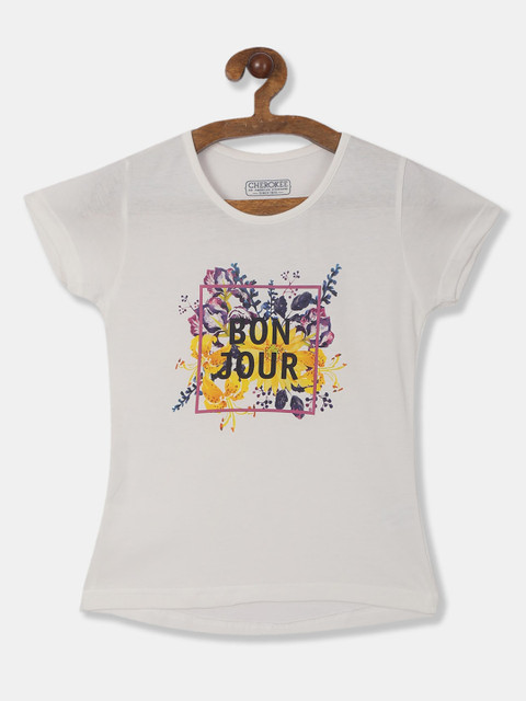 

Cherokee Girls White Printed V-Neck T-shirt