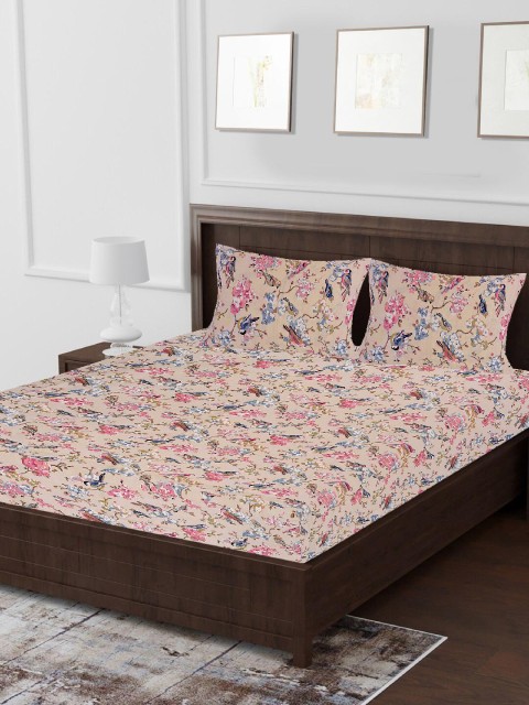 

Tistabene Pink & Blue Floral 180 TC Cotton 1 King Bedsheet with 2 Pillow Covers