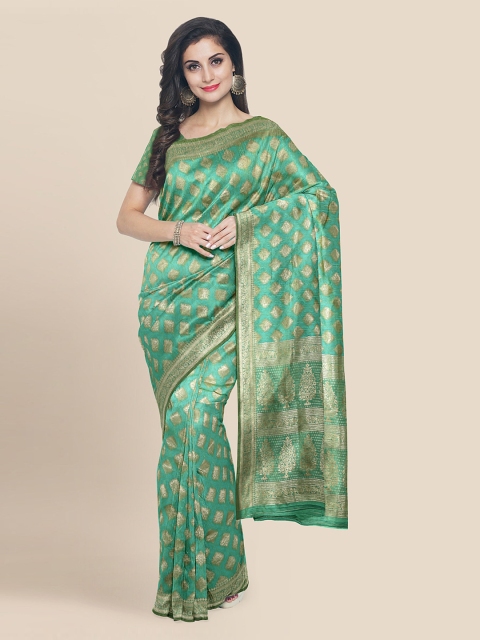 

KLM Fashion Mall Sea Green Silk Blend Woven Design Banarasi Saree
