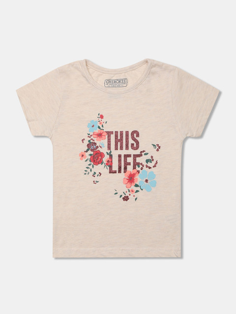 

Cherokee Girls Grey Printed Round Neck T-shirt