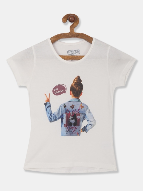 

Cherokee Girls White Printed Round Neck T-shirt