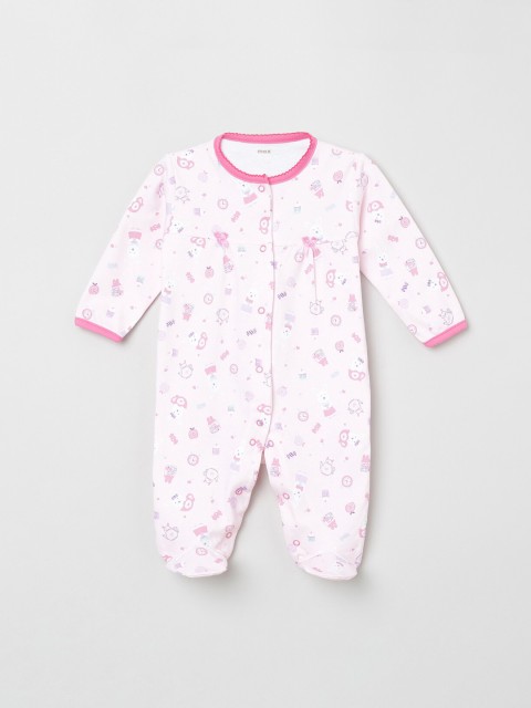 

max Girls White & Pink Pure Cotton Printed Sleepsuit