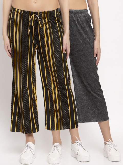 

KLOTTHE Women Pack Of 2 Wide Leg Palazzos, Black