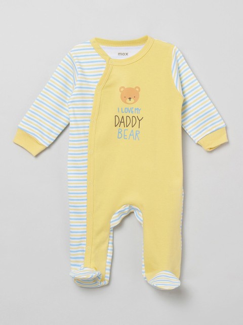 

max Infant Boys Yellow & White Cotton Striped Sleepsuit Rompers