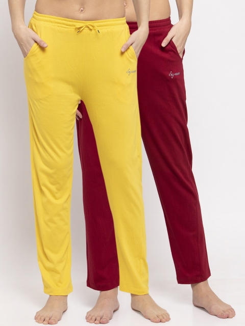 

NEUDIS Women Pack Of 2 Solid Lounge Pants, Yellow
