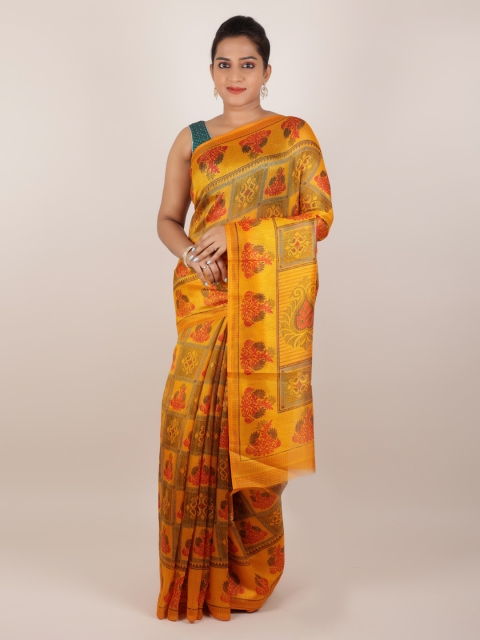 

Pothys Yellow & Orange Jute Silk Printed Saree