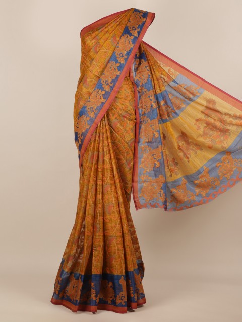 

Pothys Mustard Printed Jute Silk Saree