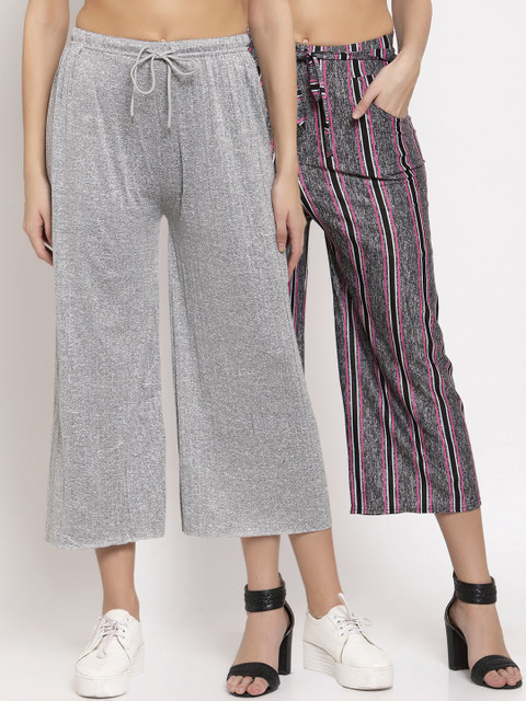 

KLOTTHE Women Pack Of 2 Wide Leg Palazzos, Grey