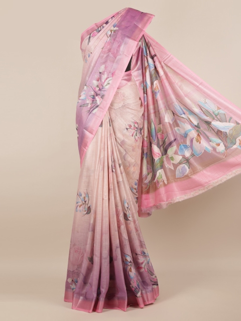 

Pothys Pink Printed Linen Blend Saree