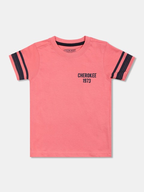 

Cherokee Boys Peach-Coloured Solid Round Neck T-shirt