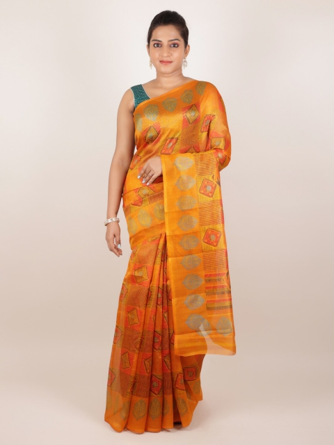 

Pothys Mustard Printed Jute Silk Saree