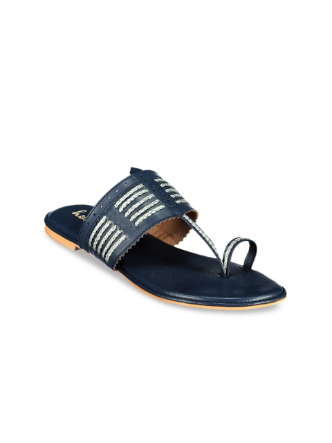 

Holii Women Navy Blue Solid Leather One Toe Flats