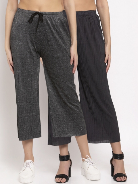 KLOTTHE Women Pack Of 2 Wide Leg Palazzos, Black