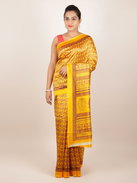 

Pothys Yellow Printed Jute Silk Saree