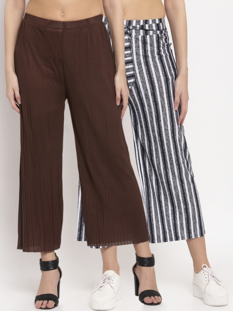 

KLOTTHE Women Pack Of 2 Wide Leg Cropped Palazzos, Grey