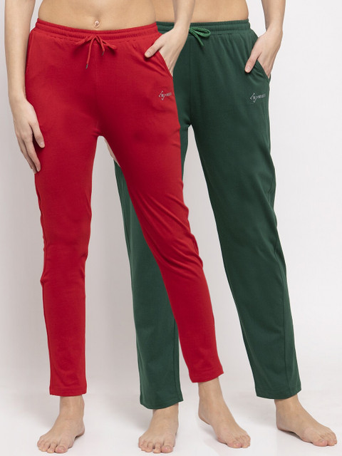 

NEUDIS Women Pack Of 2 Solid Lounge Pants, Red