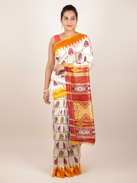 

Pothys White & Yellow Jute Silk Printed Saree