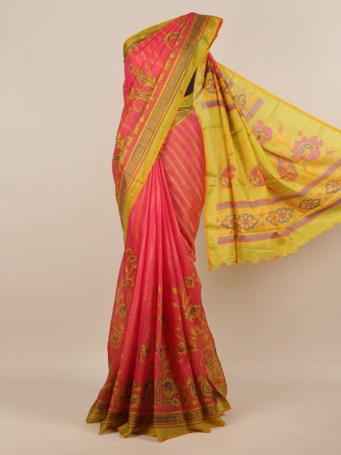 

Pothys Pink & Yellow Jute Silk Printed Saree