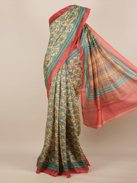 

Pothys Green & Cream-Coloured Jute Silk Printed Saree
