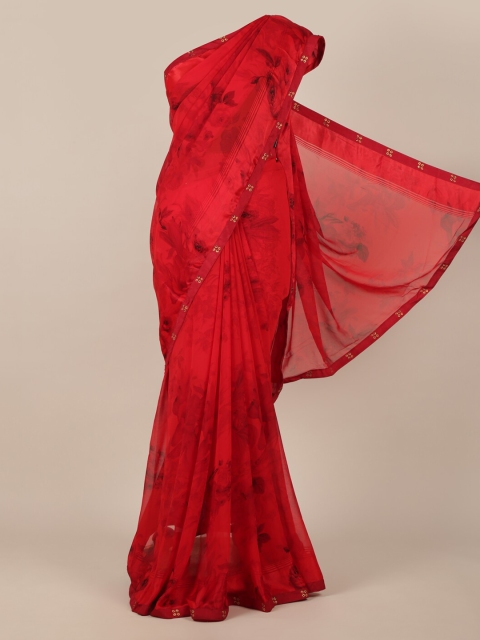 

Pothys Red Printed Poly Chiffon Saree