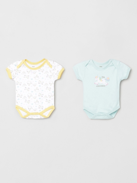 

max Girls Pack of 2 Pure Cotton Printed Bodysuits, White