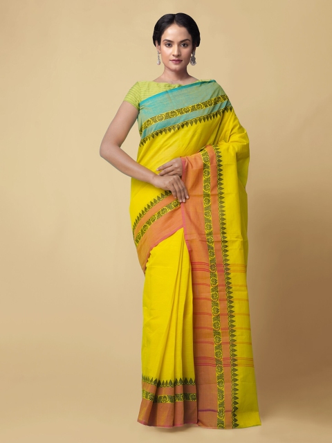 

Unnati Silks Yellow Pure Cotton Solid Chettinad Saree