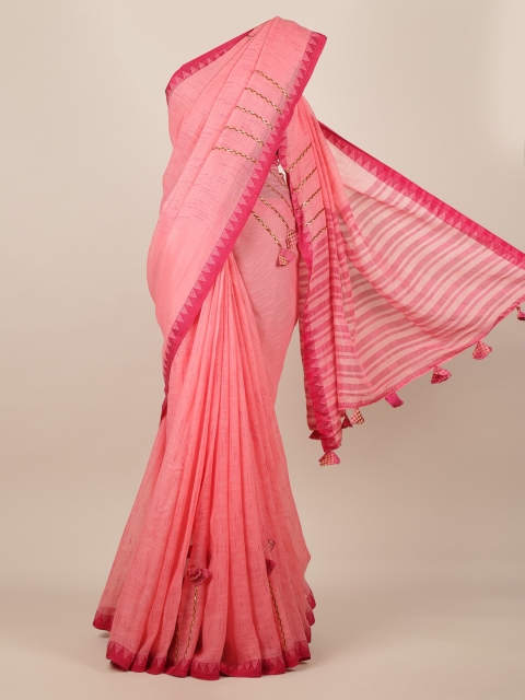 

Pothys Pink Solid Linen Blend Saree