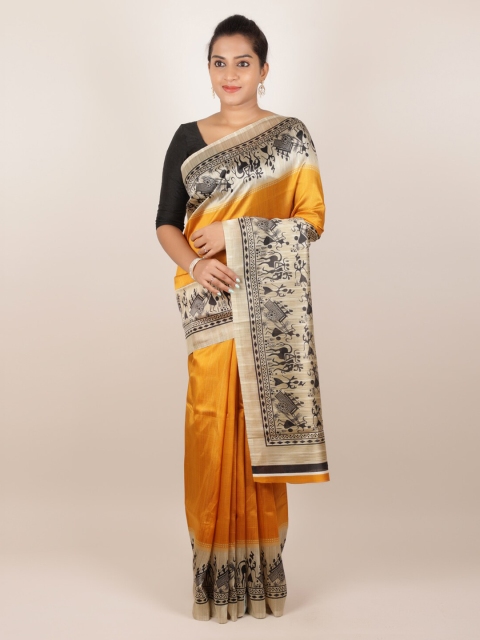 

Pothys Mustard Yellow Solid Jute Silk Saree