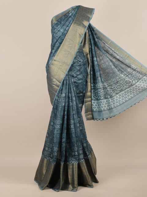 

Pothys Blue Printed Jute Silk Saree