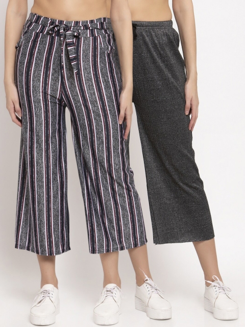 

KLOTTHE Women Pack Of 2 Wide Leg Palazzos, Grey