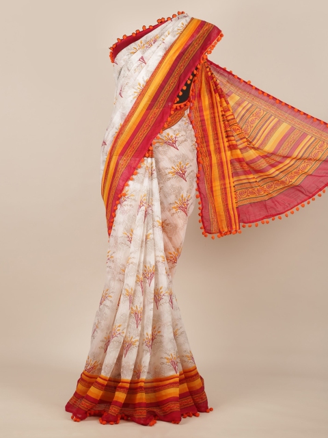 

Pothys Beige Printed Linen Blend Saree