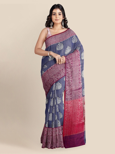 

KLM Fashion Mall Navy Blue Linen Blend Woven Design Banarasi Saree