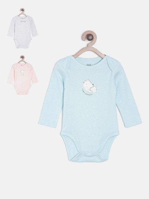 

MINI KLUB Infant Kids Pack Of 3 Printed Bodysuits, Blue