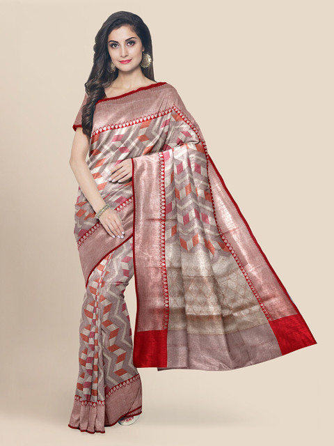 

KLM Fashion Mall Brown Tissue Woven Design Banarasi Saree